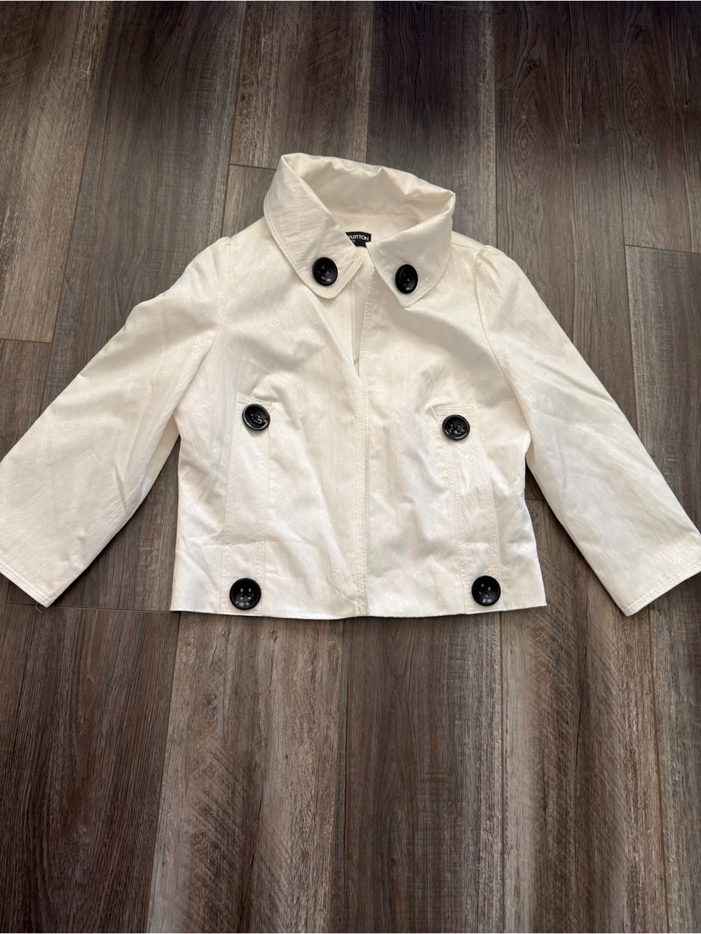 Louis Vuitton Cream Cropped Pea Coat with Black Buttons
